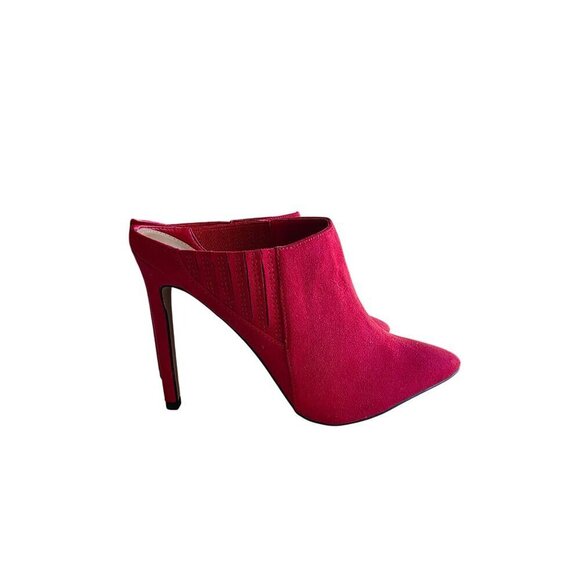 ShoeDazzle Red Blakely Pointed Toe Stiletto Heel Mules Size 7.5 Faux Suede Slip- - Picture 5 of 16